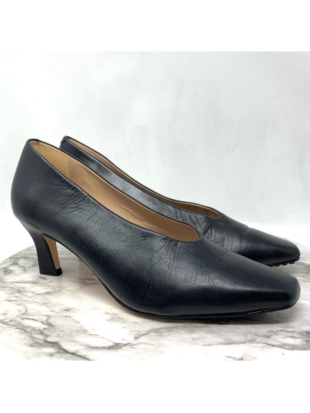 27 Edit By Naturalizer Sedona Black Leather High Cut Square Toe Pumps 10 Office